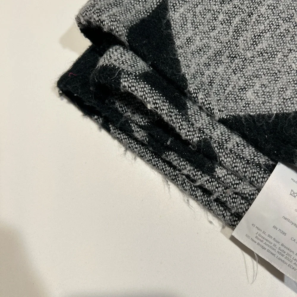 West Elm Black and Gray Geometric Fringe Blanket